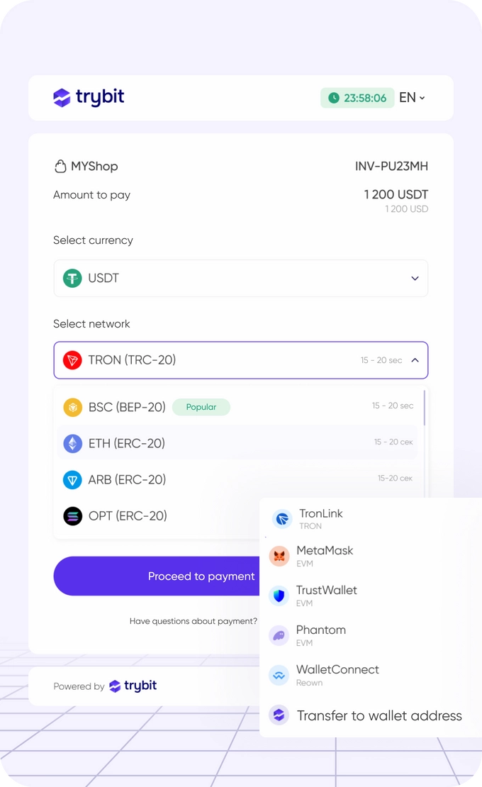 Cryptocurrency payment management interface